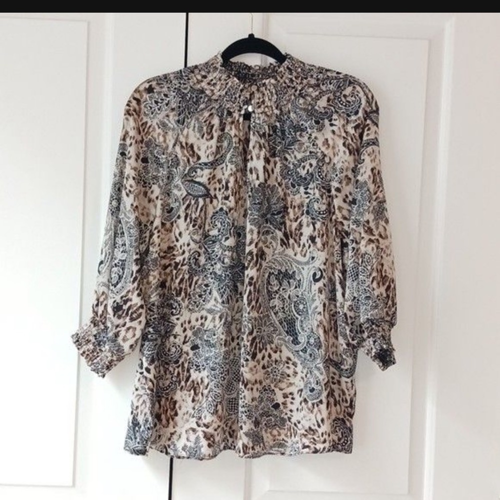 Elegant Paisley and Leopard Print Blouse